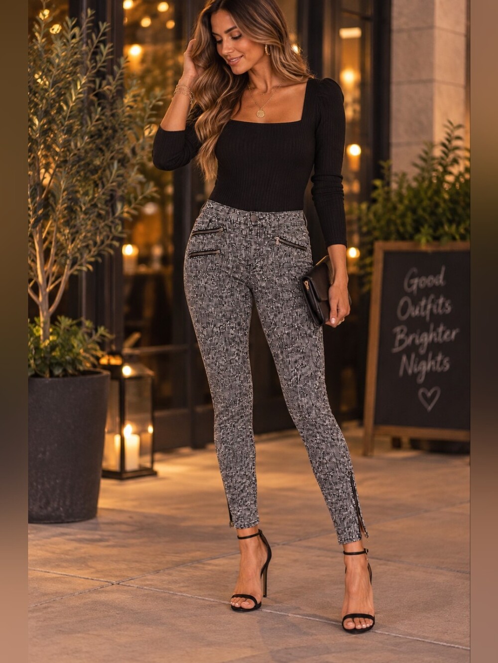 Rag & Bone/JEAN Printed Skinny Ankle Pants Zip Detail Black White Size 27